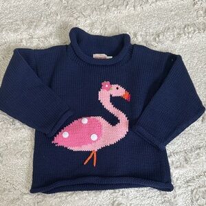 Navy Sweater with Flamingo Design